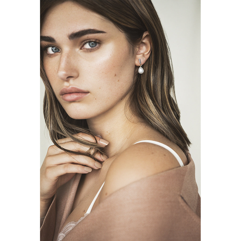 Boucles d'oreilles rectangle argent + anneau doré+ perles d'eau douce - Boutique Articho