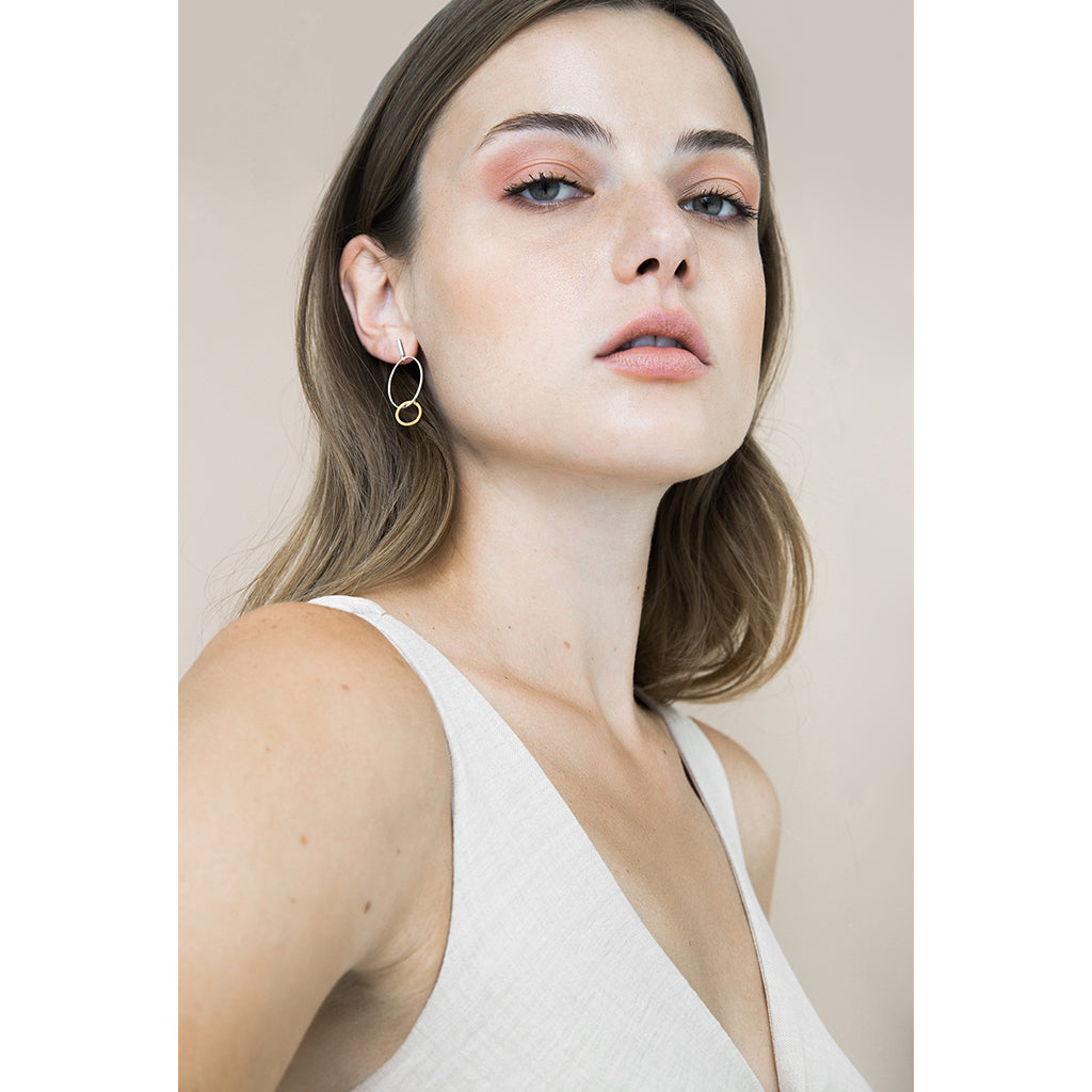 Boucles d'oreilles double anneau sur rectangle - Boutique Articho