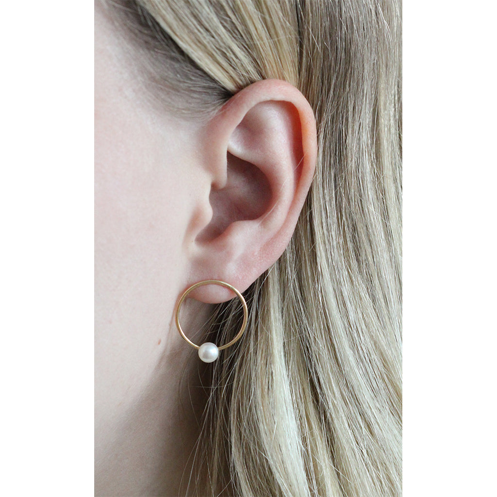 Boucles d'oreilles cercle doré + perle - Boutique Articho