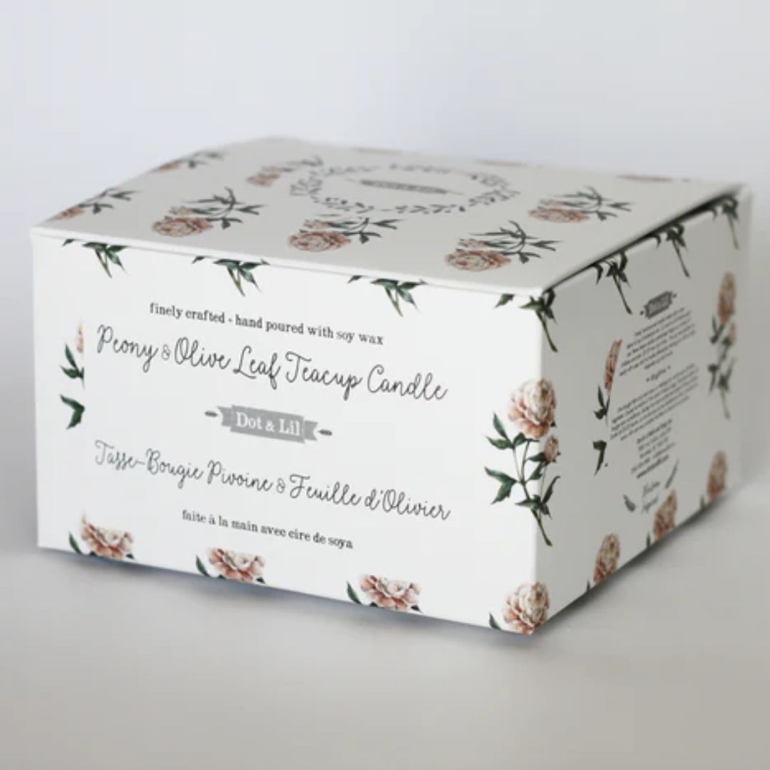 Dot&Lil - Tasse Bougie Pivoine et feuille d'olivier - Boutique Articho
