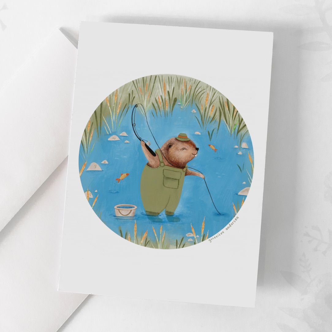 Carte de souhaits - Castor pêcheur - Boutique Articho