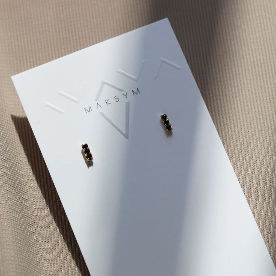 BO barres or jaune 10K + 3 spinelles noires - Boutique Articho