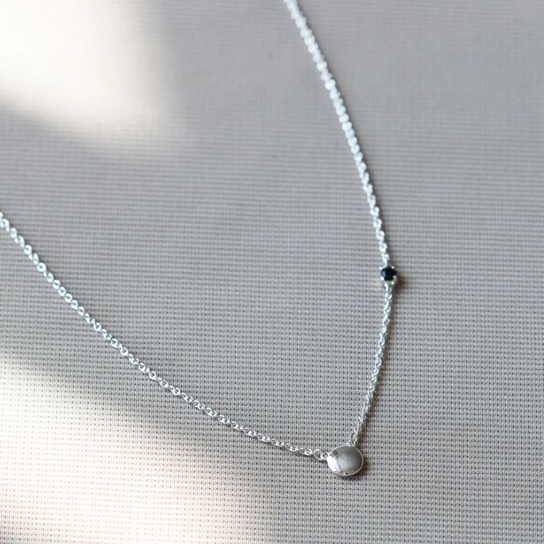 Collier + pastille + spinelle noire - Boutique Articho