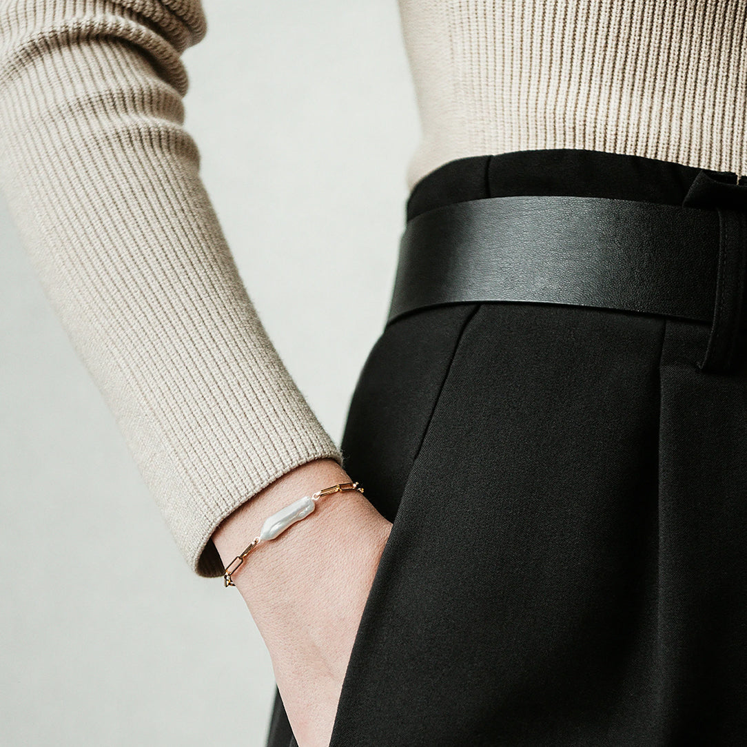 Bracelet style paperclip avec perle - Boutique Articho