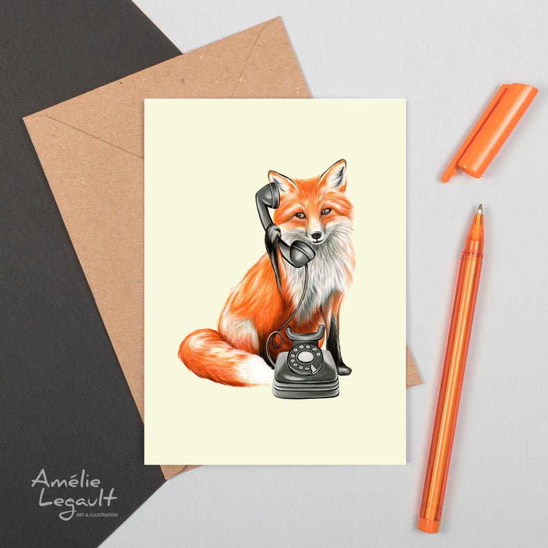 Carte de souhaits - Renard au téléphone - Boutique Articho