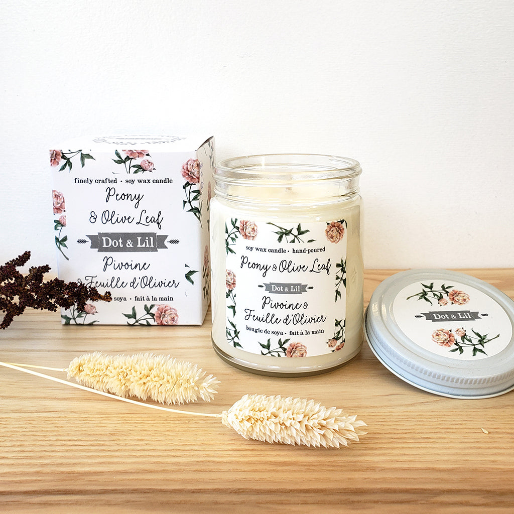 Bougie de soya - Pivoine et fleur d'olivier - Boutique Articho