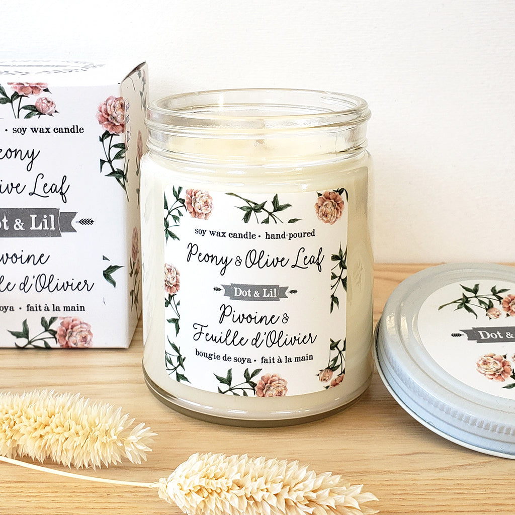 Bougie de soya - Pivoine et fleur d'olivier - Boutique Articho