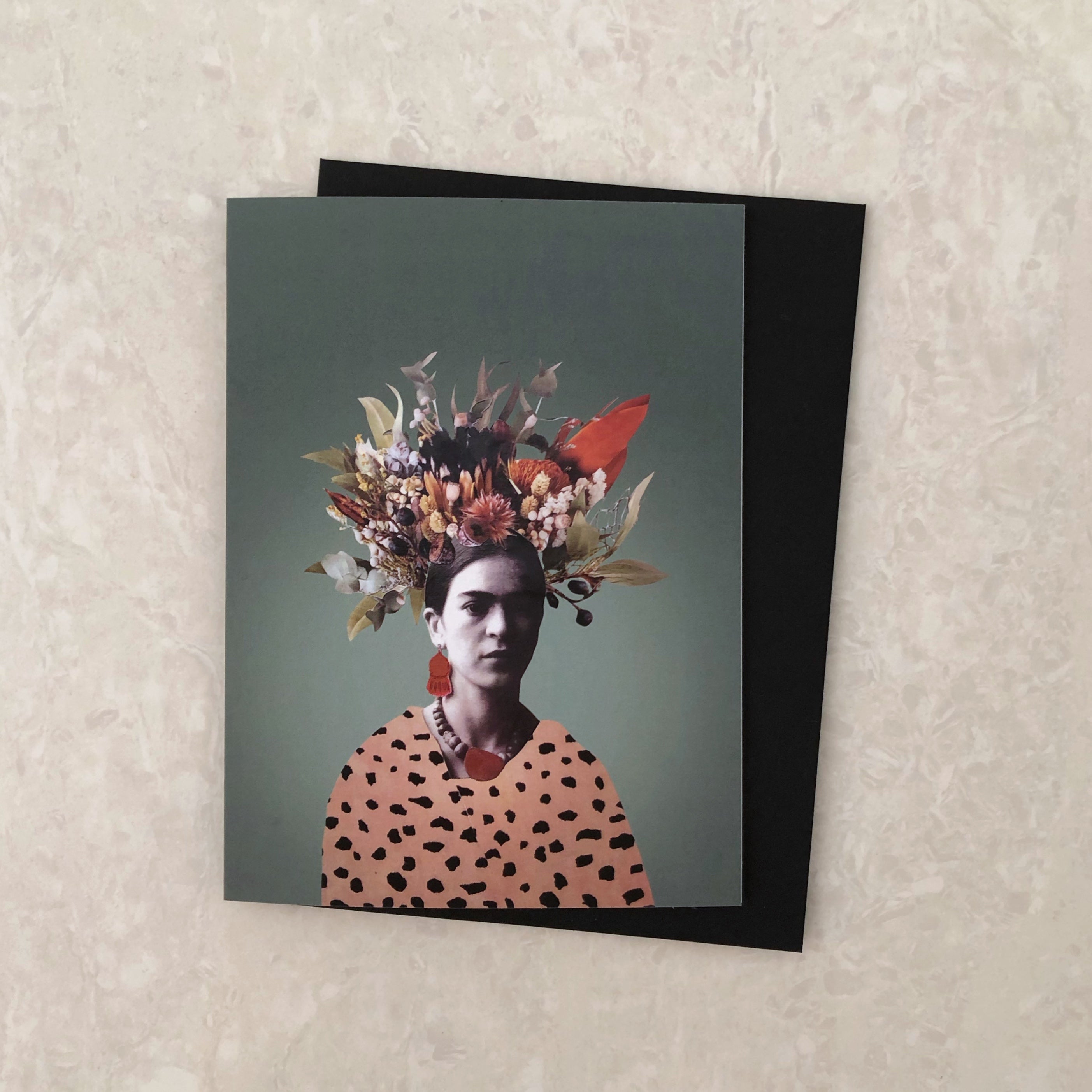 Carte de souhaits - Frida turquoise aux fleurs - Boutique Articho