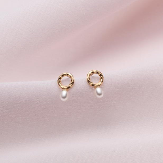 Boucles d'oreilles - mini cercle torsadé avec perle - Boutique Articho