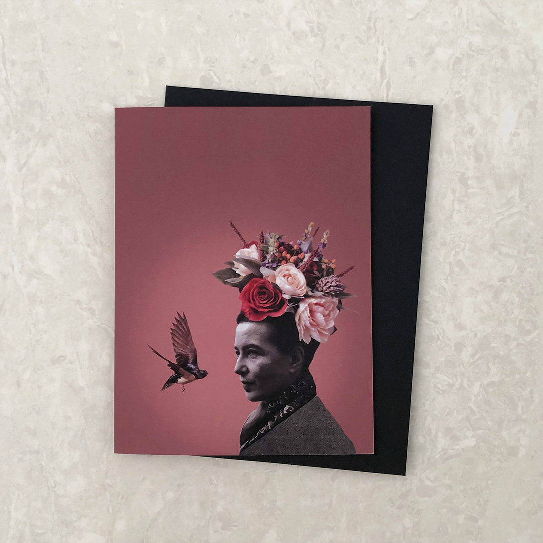 Carte de souhaits - Simone de Beauvoir aux oiseaux - Boutique Articho
