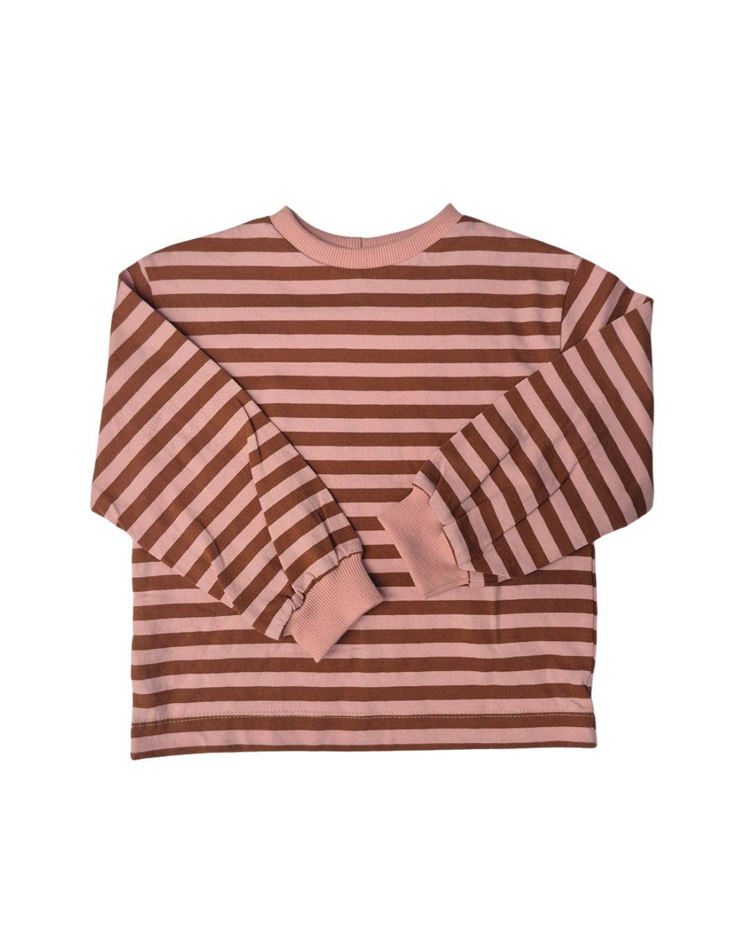T-shirt évolutif | rayures rouille et rose