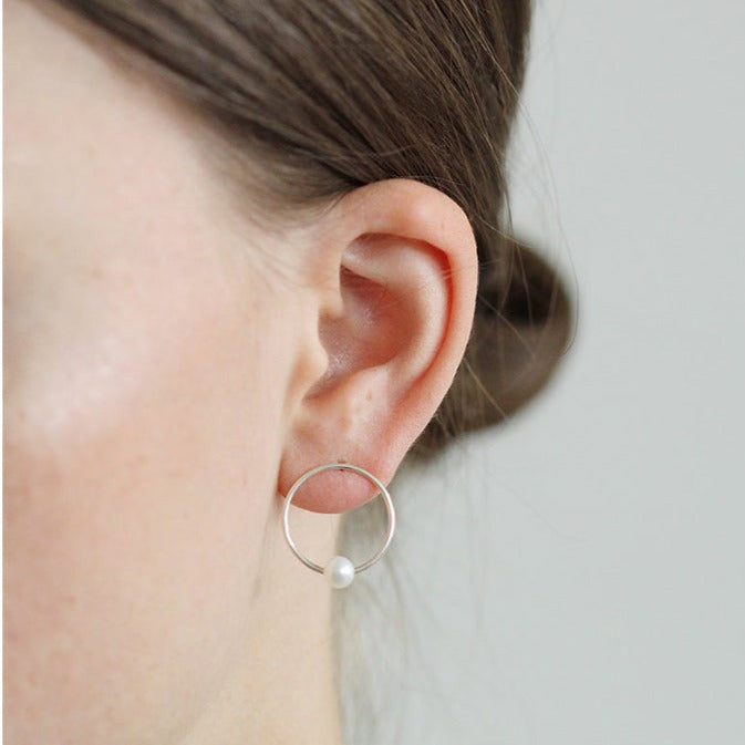 Boucles d'oreilles cercle argent + perle - Boutique Articho