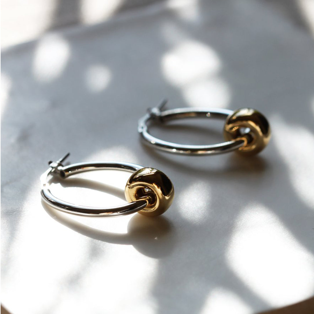 Boucles d'oreilles anneaux argent + rondelle dorée
