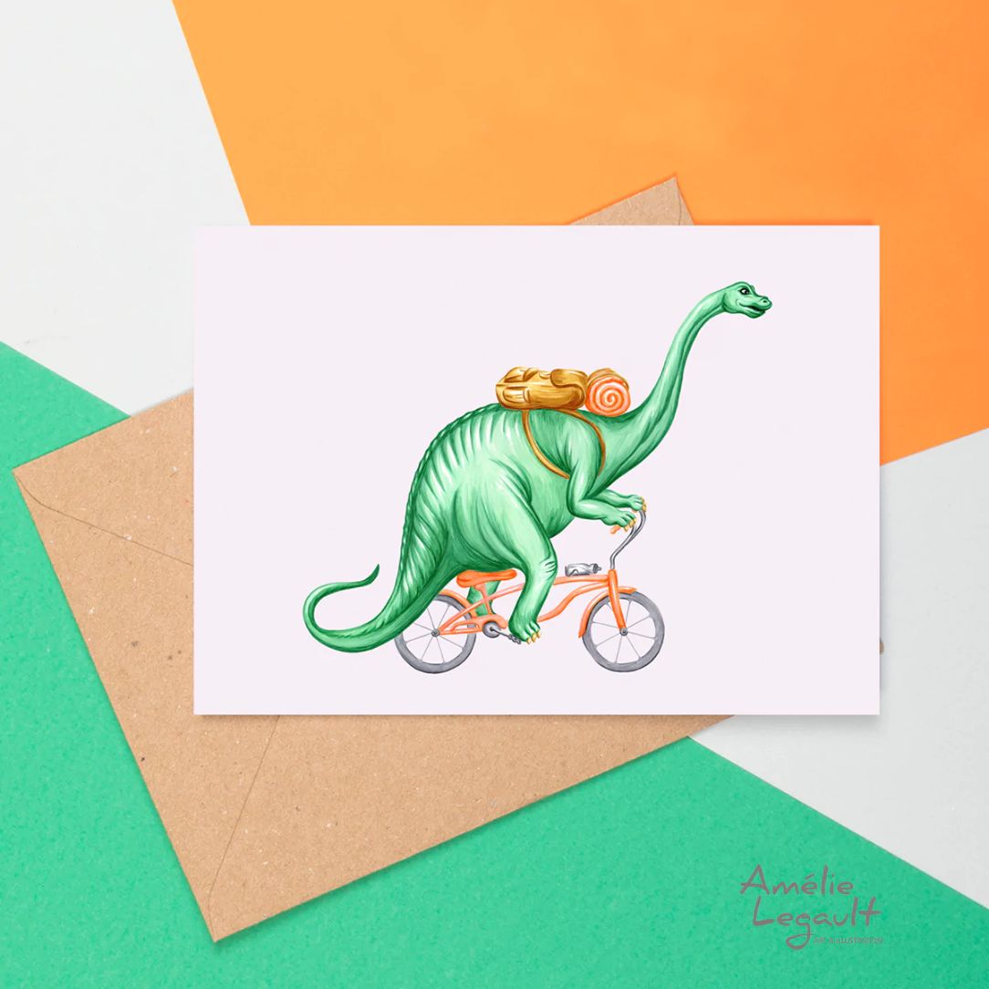 Carte Brontosaure à vélo