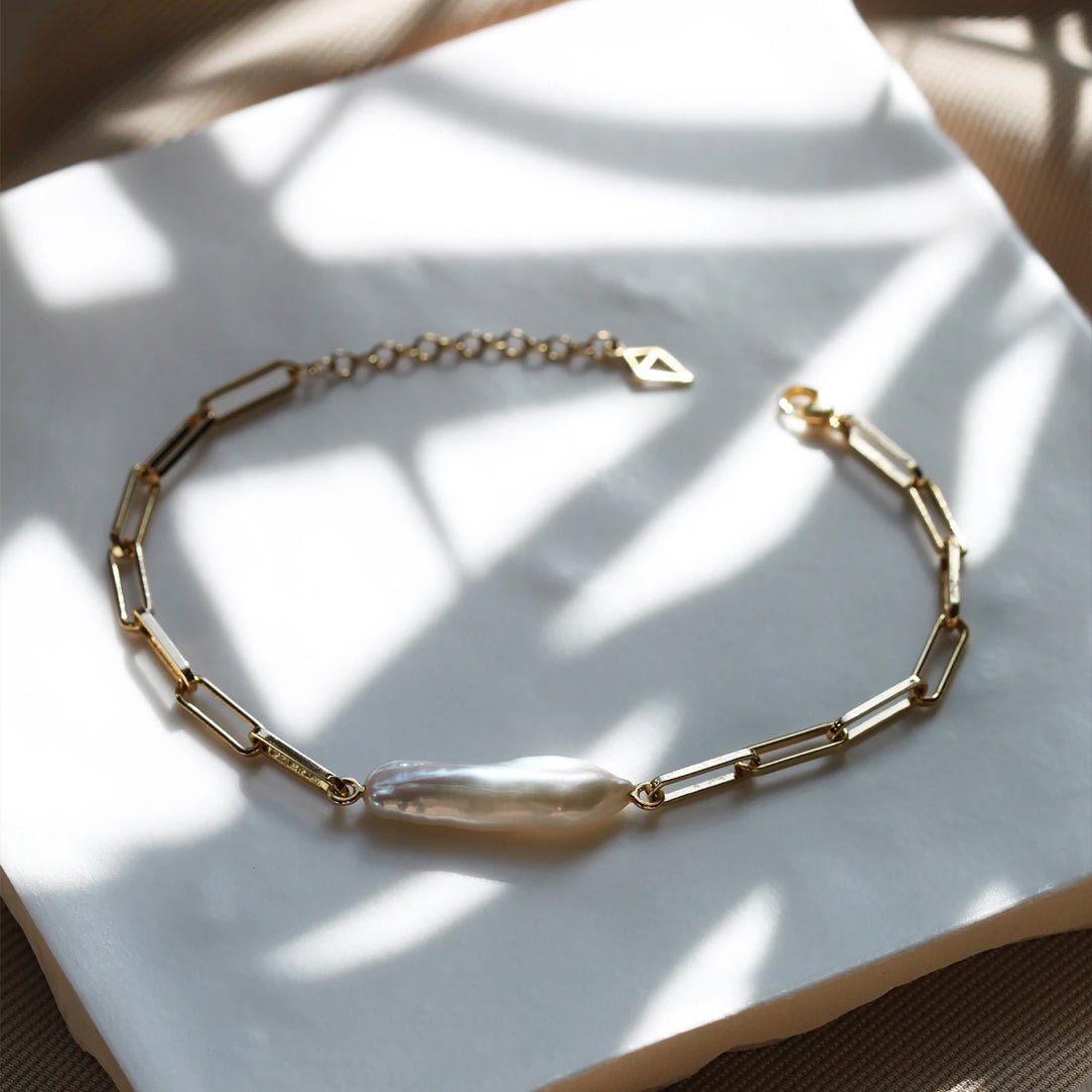 Bracelet style paperclip avec perle - Boutique Articho