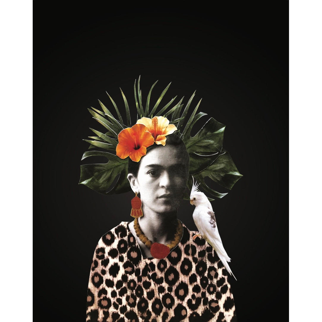 Carte de souhaits - Frida Tropicale fond noir