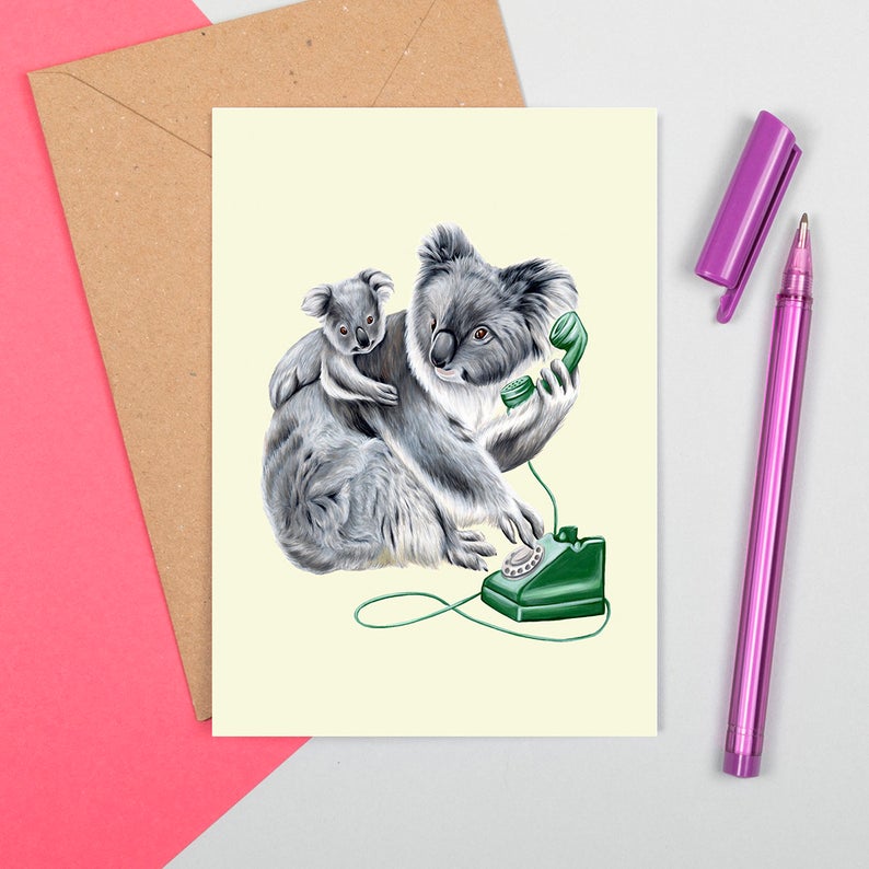 Carte de souhaits - Koala au téléphone - Boutique Articho