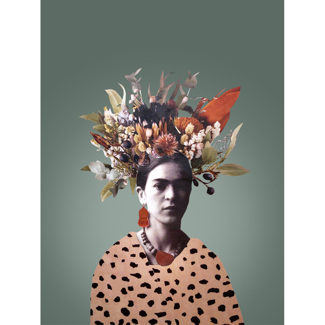 Affiche - Frida turquoise aux fleurs
